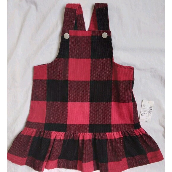 The Childrens Place Dress Jumper Buffalo Plaid Red Black Sleeveless Girls 2T - Picture 2 of 8